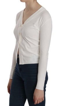 Thumbnail for White V-neck Long Sleeve Cropped Cardigan Tops Sweater