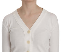 Thumbnail for White V-neck Long Sleeve Cropped Cardigan Tops Sweater