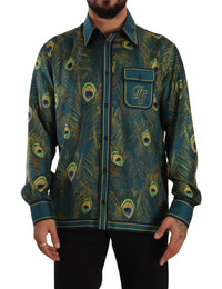 Thumbnail for Peacock Feather Print Silk Shirt