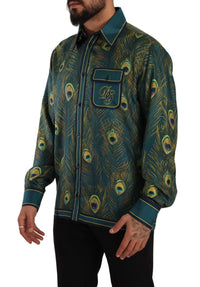 Thumbnail for Peacock Feather Print Silk Shirt