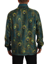 Thumbnail for Peacock Feather Print Silk Shirt