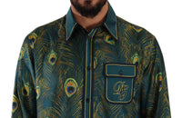 Thumbnail for Peacock Feather Print Silk Shirt