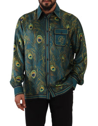 Thumbnail for Peacock Feather Print Silk Shirt