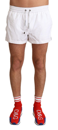 Thumbnail for Elegant White KING Motive Swim Trunks