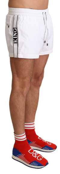 Thumbnail for Elegant White KING Motive Swim Trunks