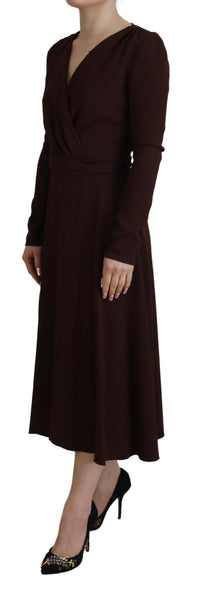 Thumbnail for Elegant Brown Long Sleeve Wrap Dress