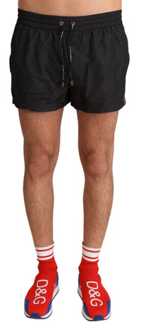 Thumbnail for Elegant Black KING Motive Swim Trunks