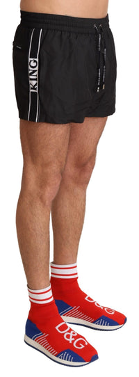 Thumbnail for Elegant Black KING Motive Swim Trunks