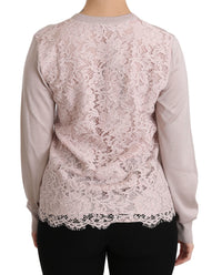 Thumbnail for Silk Blend Pink Crew Neck Cardigan