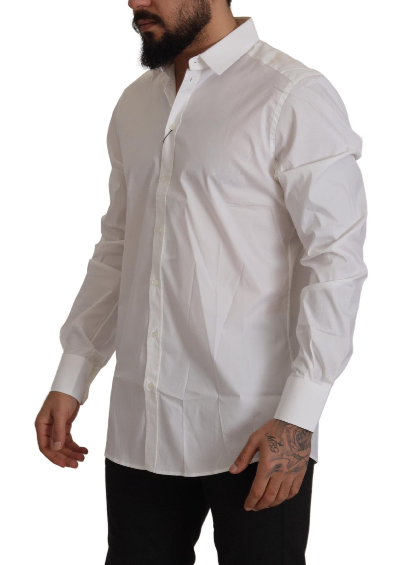 Elegant White Slim Fit Cotton Dress Shirt