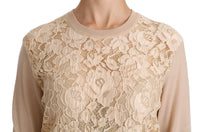 Thumbnail for Elegant Beige Lace Crew Neck Cashmere Blouse