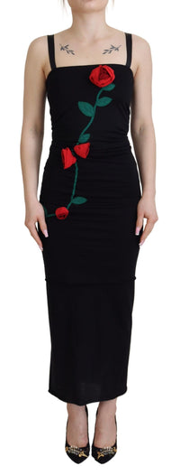 Thumbnail for Black Sheath Bodycon Stretch Roses Dress