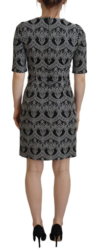 Thumbnail for Black Gray Jacquard Sheath Bodycon Dress