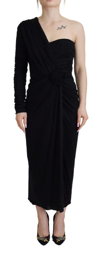 Thumbnail for Elegant Black Sheath Wrap Wool Dress