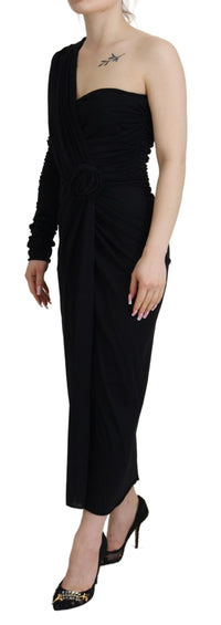 Thumbnail for Elegant Black Sheath Wrap Wool Dress