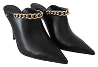 Thumbnail for Elegant Black Gold Leather Pumps