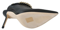 Thumbnail for Elegant Black Gold Leather Pumps