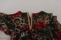 Thumbnail for Silk Leopard Print & Red Roses Dress