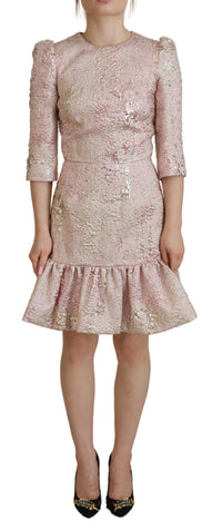 Thumbnail for Elegant Pink Jacquard Midi Sheath Dress