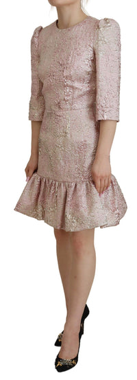 Thumbnail for Elegant Pink Jacquard Midi Sheath Dress