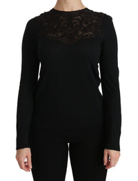 Thumbnail for Elegant Silk-Blend Black Lace Blouse