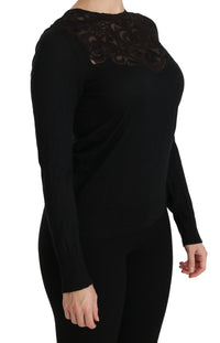 Thumbnail for Elegant Silk-Blend Black Lace Blouse