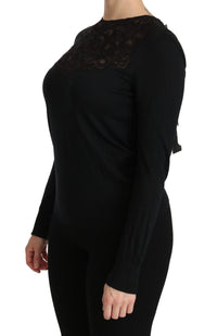 Thumbnail for Elegant Silk-Blend Black Lace Blouse