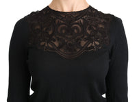 Thumbnail for Elegant Silk-Blend Black Lace Blouse