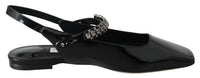 Thumbnail for Elegant Black Patent Flats with Crystal Accent