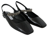 Thumbnail for Elegant Black Patent Flats with Crystal Accent
