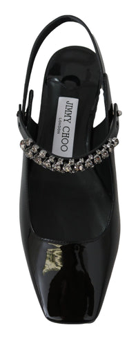 Thumbnail for Elegant Black Patent Flats with Crystal Accent