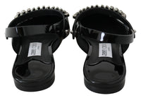 Thumbnail for Elegant Black Patent Flats with Crystal Accent