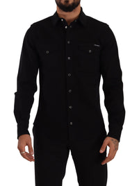 Thumbnail for Black Slim Cotton Denim Stretch Shirt