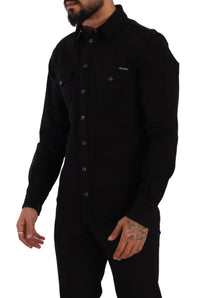 Thumbnail for Black Slim Cotton Denim Stretch Shirt