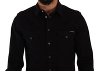 Thumbnail for Black Slim Cotton Denim Stretch Shirt
