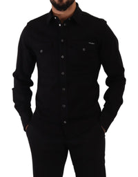 Thumbnail for Black Slim Cotton Denim Stretch Shirt