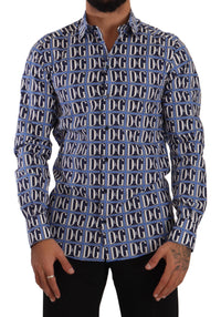 Thumbnail for Slim Fit Blue Logo Cotton Shirt