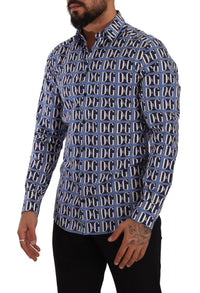 Thumbnail for Slim Fit Blue Logo Cotton Shirt