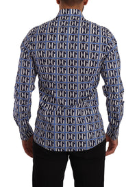 Thumbnail for Slim Fit Blue Logo Cotton Shirt