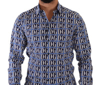 Thumbnail for Slim Fit Blue Logo Cotton Shirt