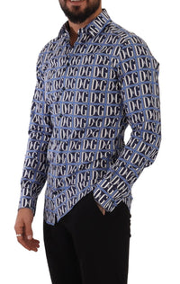 Thumbnail for Slim Fit Blue Logo Cotton Shirt