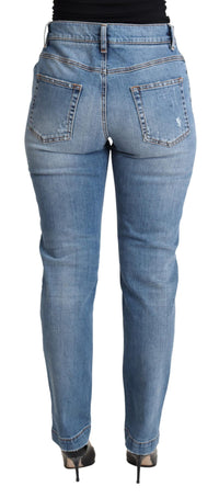Thumbnail for Blue Tattered Skinny Denim Cotton Blend Jeans