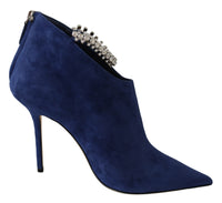 Thumbnail for Pop Blue Crystal-Strap Heeled Boots