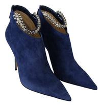 Thumbnail for Pop Blue Crystal-Strap Heeled Boots