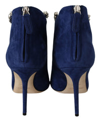 Thumbnail for Pop Blue Crystal-Strap Heeled Boots