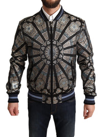 Thumbnail for Elegant Jacquard Bomber Jacket in Blue