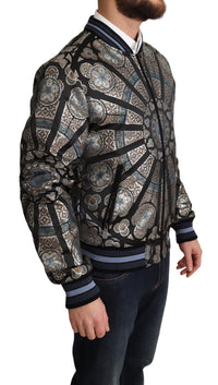 Thumbnail for Elegant Jacquard Bomber Jacket in Blue
