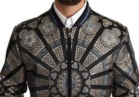 Thumbnail for Elegant Jacquard Bomber Jacket in Blue