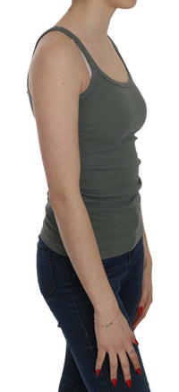 Thumbnail for Elegant Round Neck Sleeveless Green Cotton Blouse