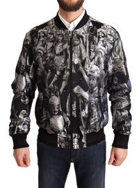 Thumbnail for Elegant Black Bomber Jacket with Silver Details